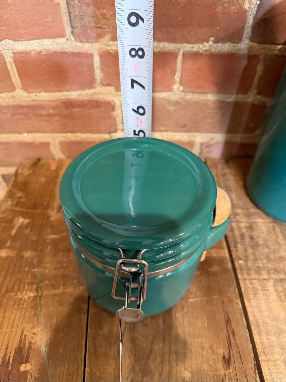 Teal Green Ceramic Airtight Canister Set with Wooden Spoons Cookware